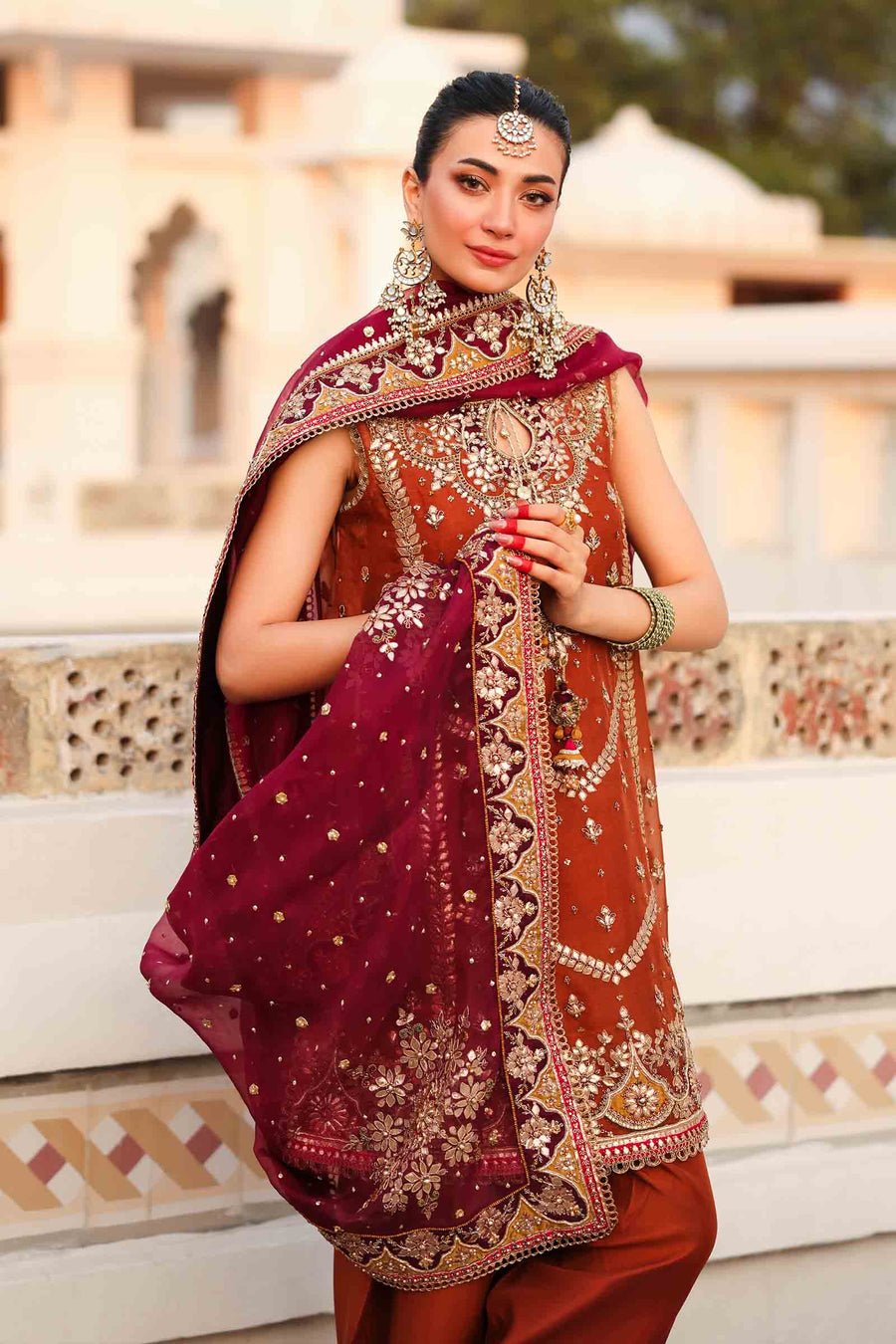 Maria B | Bridal Formals | Noor Jahan-Brand:Maria B-Type:Ladies Clothes-Rust-Pure Organza-House of Maryam- Buy in UK, USA