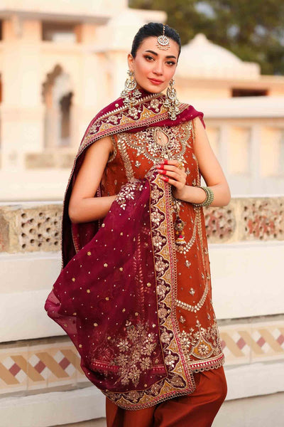 Maria B | Bridal Formals | Noor Jahan-Brand:Maria B-Type:Ladies Clothes-Rust-Pure Organza-House of Maryam- Buy in UK, USA