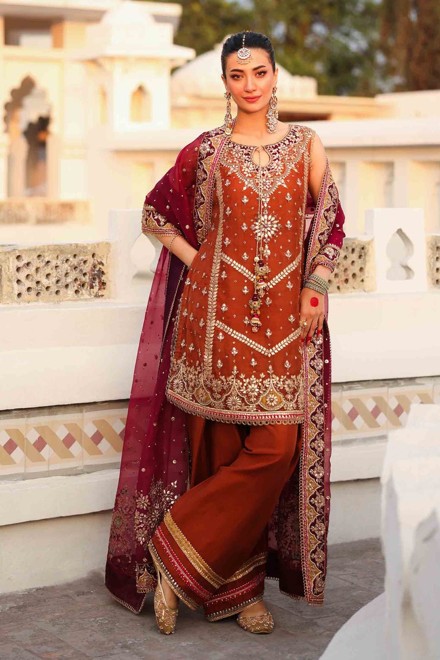 Maria B | Bridal Formals | Noor Jahan-Brand:Maria B-Type:Ladies Clothes-Rust-Pure Organza-House of Maryam- Buy in UK, USA