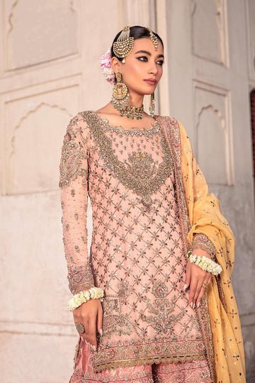 Maria B | Bridal Formals | Orit-Brand:Maria B-Type:Ladies Clothes-Peach Pink-Pure Organza-House of Maryam- Buy in UK, USA