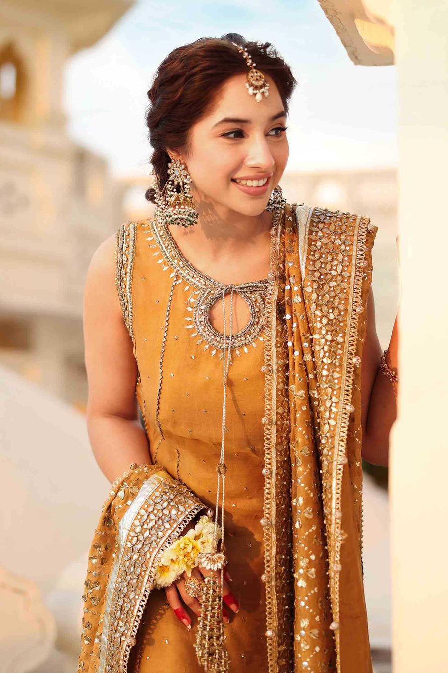 Maria B | Bridal Formals | Roshanara Begum-Brand:Maria B-Type:Ladies Clothes-Mustard-Pure Organza-House of Maryam- Buy in UK, USA