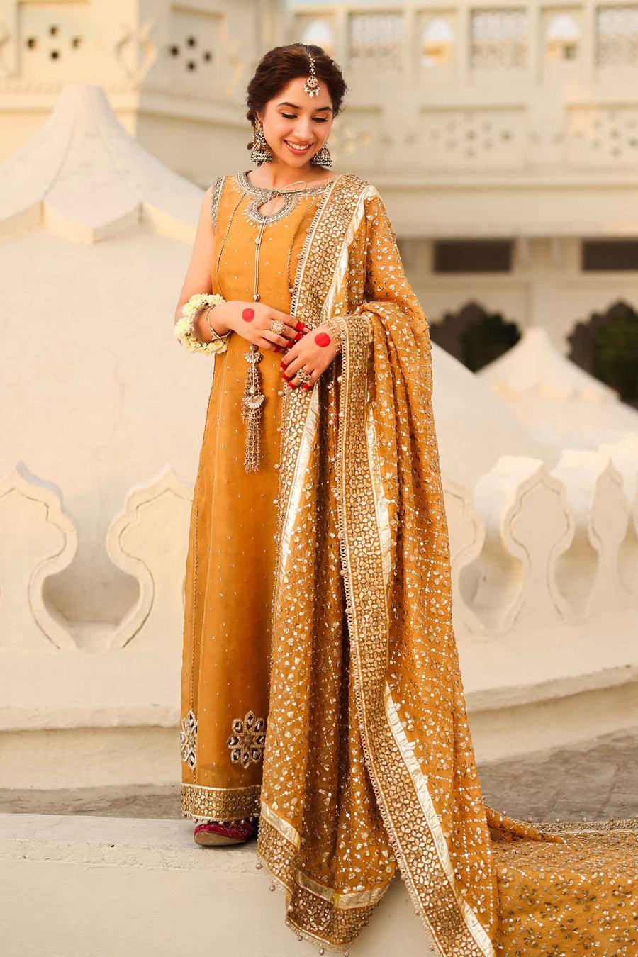 Maria B | Bridal Formals | Roshanara Begum-Brand:Maria B-Type:Ladies Clothes-Mustard-Pure Organza-House of Maryam- Buy in UK, USA