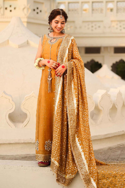 Maria B | Bridal Formals | Roshanara Begum-Brand:Maria B-Type:Ladies Clothes-Mustard-Pure Organza-House of Maryam- Buy in UK, USA