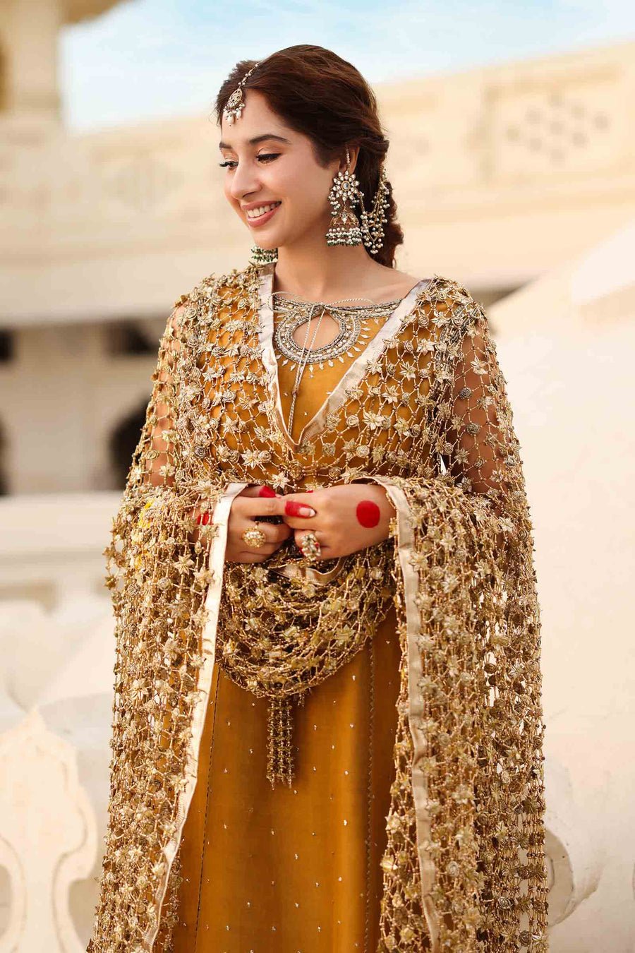 Maria B | Bridal Formals | Roshanara Begum-Brand:Maria B-Type:Ladies Clothes-Mustard-Pure Organza-House of Maryam- Buy in UK, USA