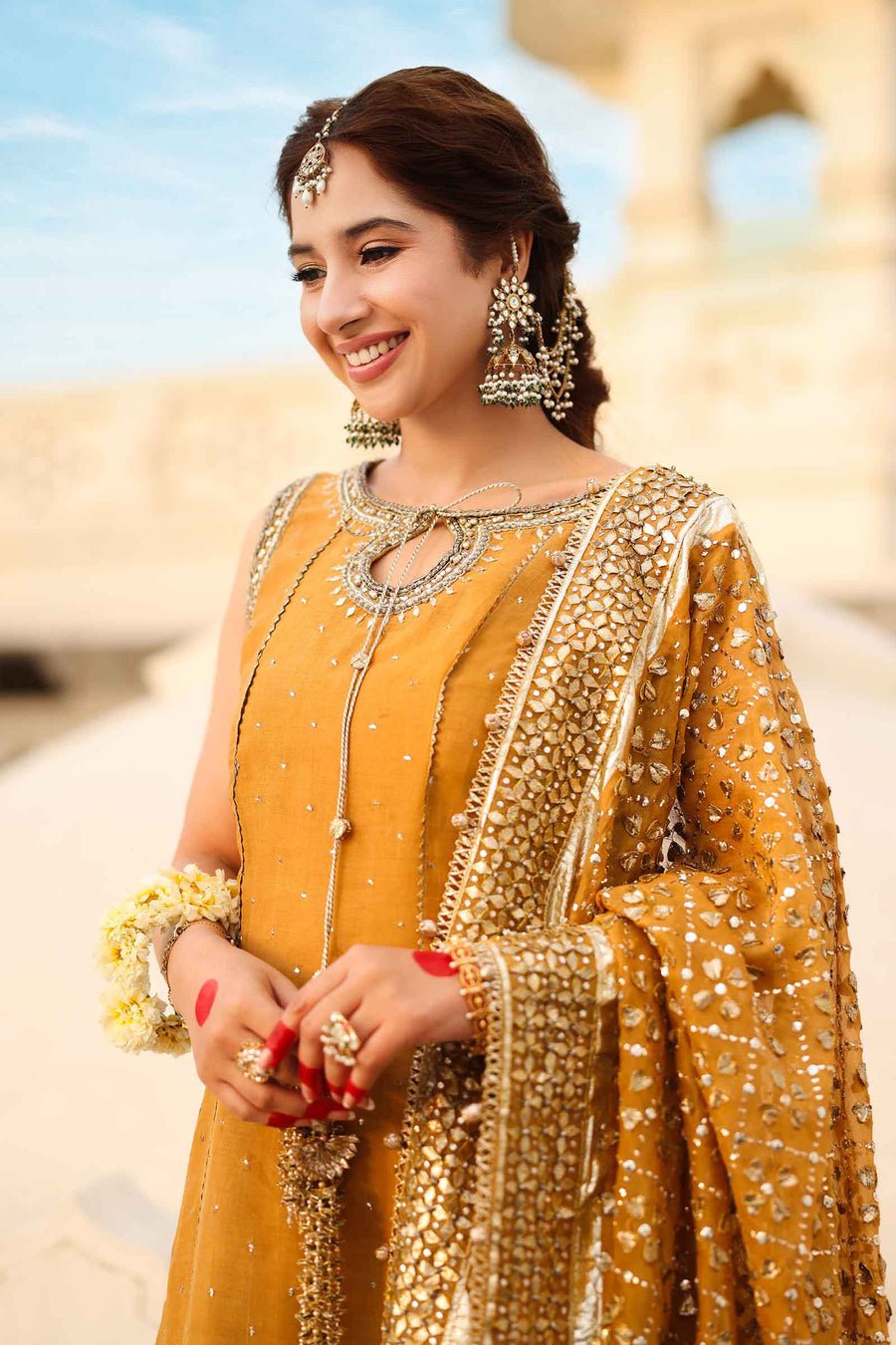 Maria B | Bridal Formals | Roshanara Begum-Brand:Maria B-Type:Ladies Clothes-Mustard-Pure Organza-House of Maryam- Buy in UK, USA
