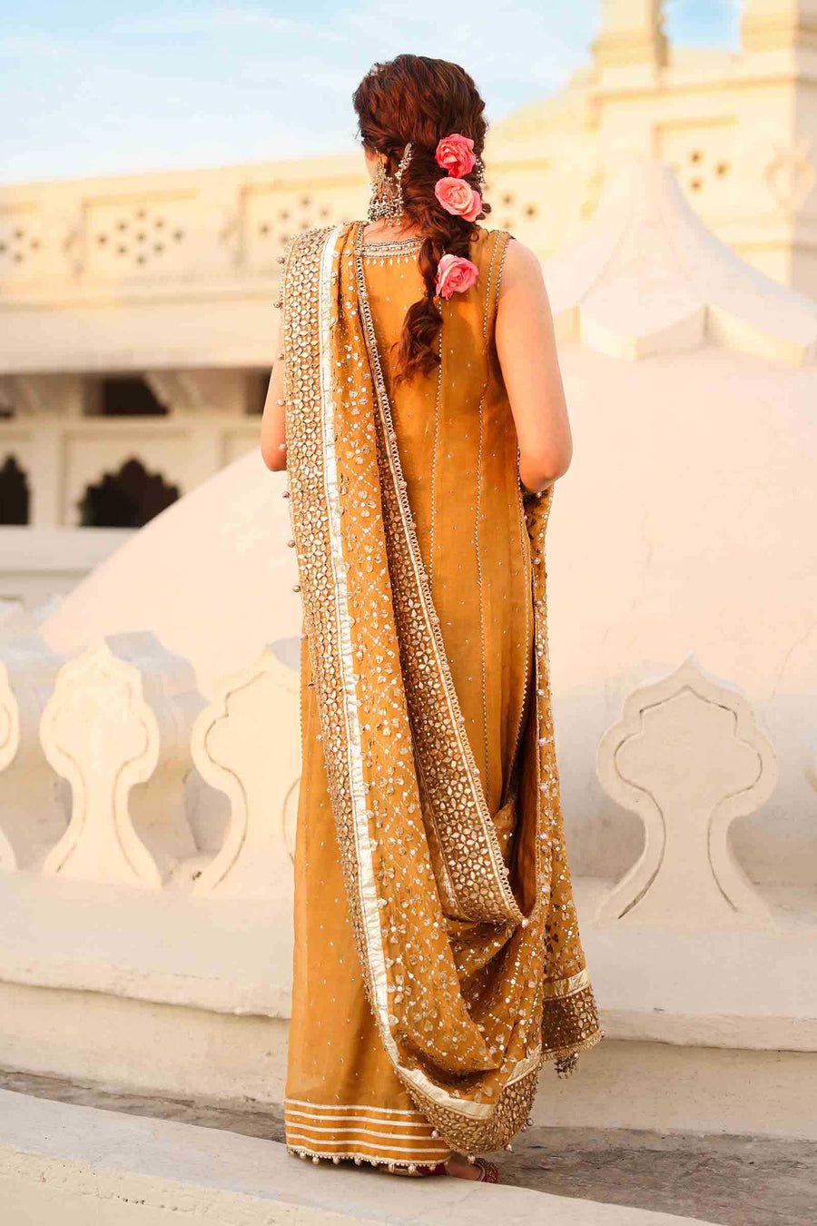 Maria B | Bridal Formals | Roshanara Begum-Brand:Maria B-Type:Ladies Clothes-Mustard-Pure Organza-House of Maryam- Buy in UK, USA