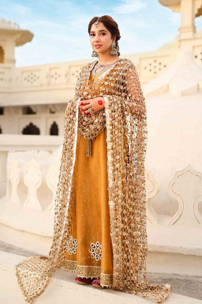 Maria B | Bridal Formals | Roshanara Begum-Brand:Maria B-Type:Ladies Clothes-Mustard-Pure Organza-House of Maryam- Buy in UK, USA