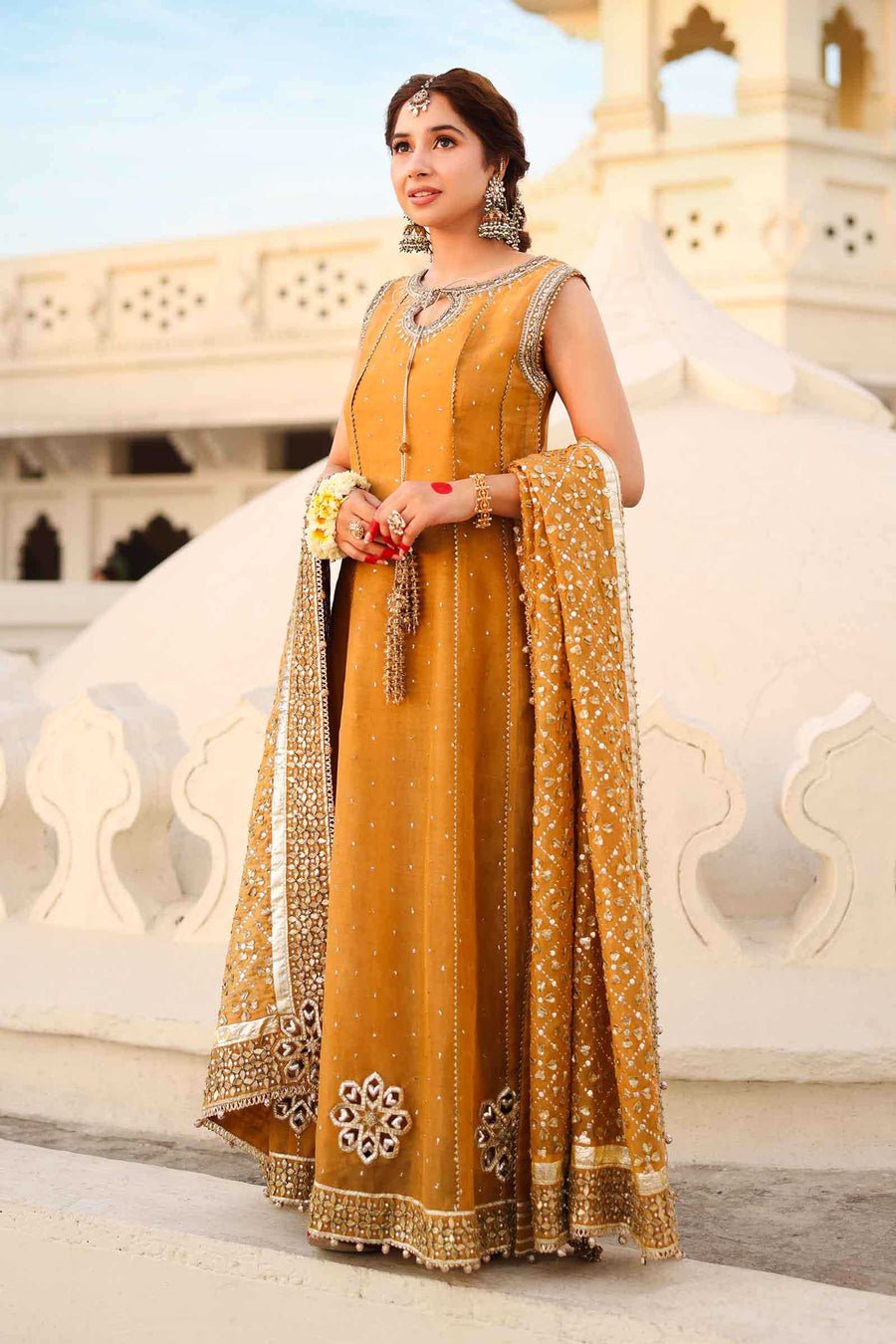 Maria B | Bridal Formals | Roshanara Begum-Brand:Maria B-Type:Ladies Clothes-Mustard-Pure Organza-House of Maryam- Buy in UK, USA