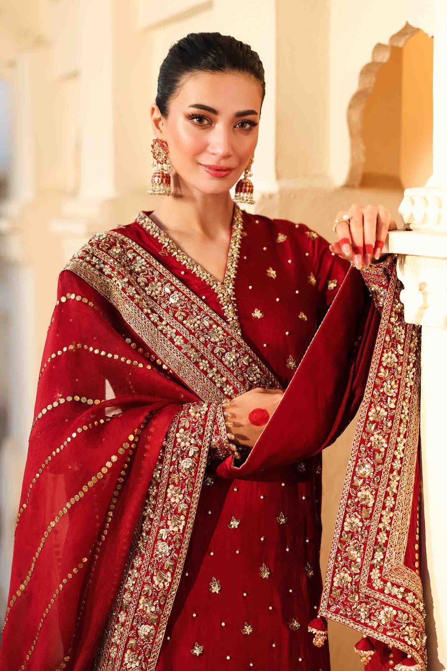 Maria B | Bridal Formals | Shahzadi Khanum-Brand:Maria B-Type:Ladies Clothes-Maroon-Raw Silk-House of Maryam- Buy in UK, USA