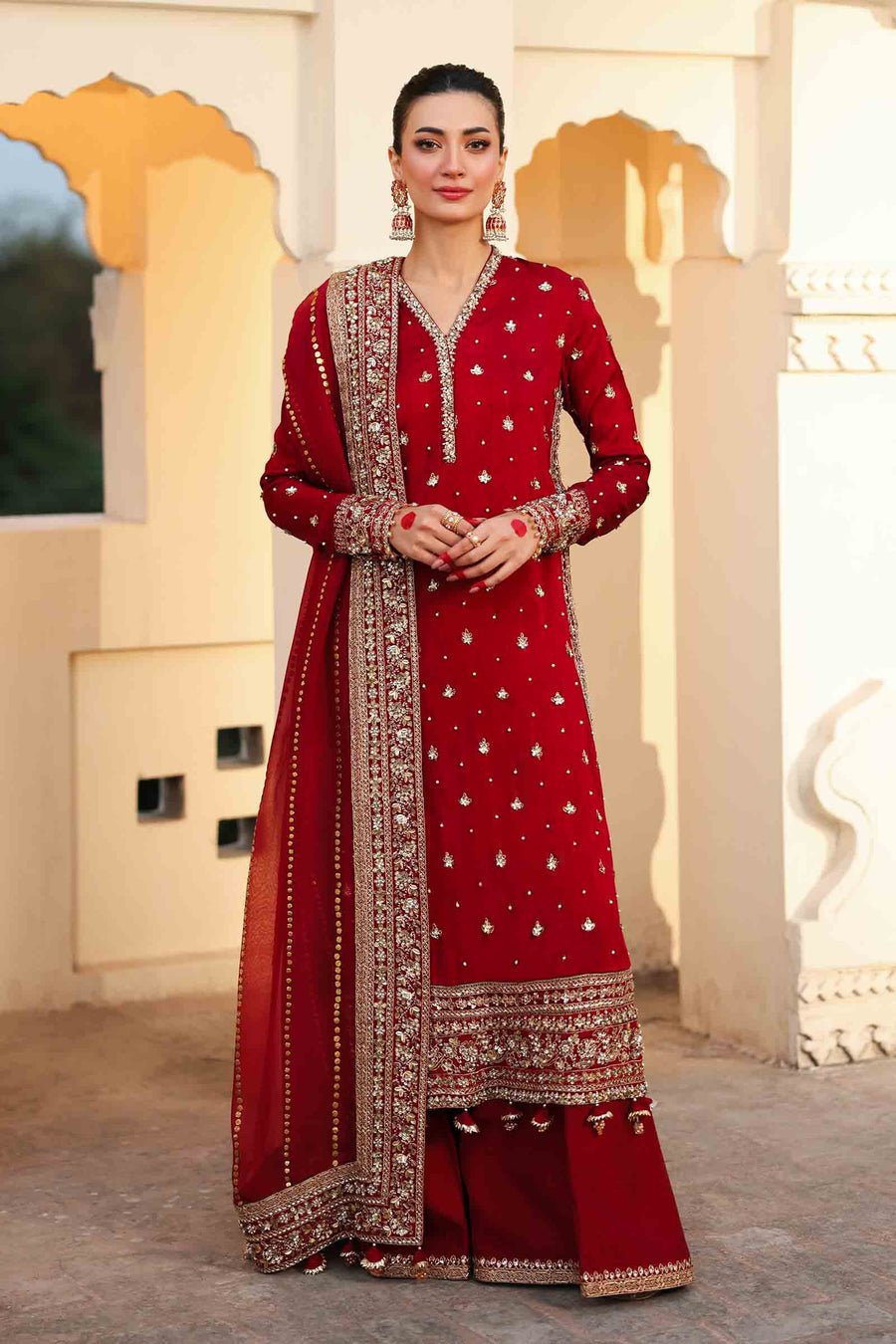 Maria B | Bridal Formals | Shahzadi Khanum-Brand:Maria B-Type:Ladies Clothes-Maroon-Raw Silk-House of Maryam- Buy in UK, USA