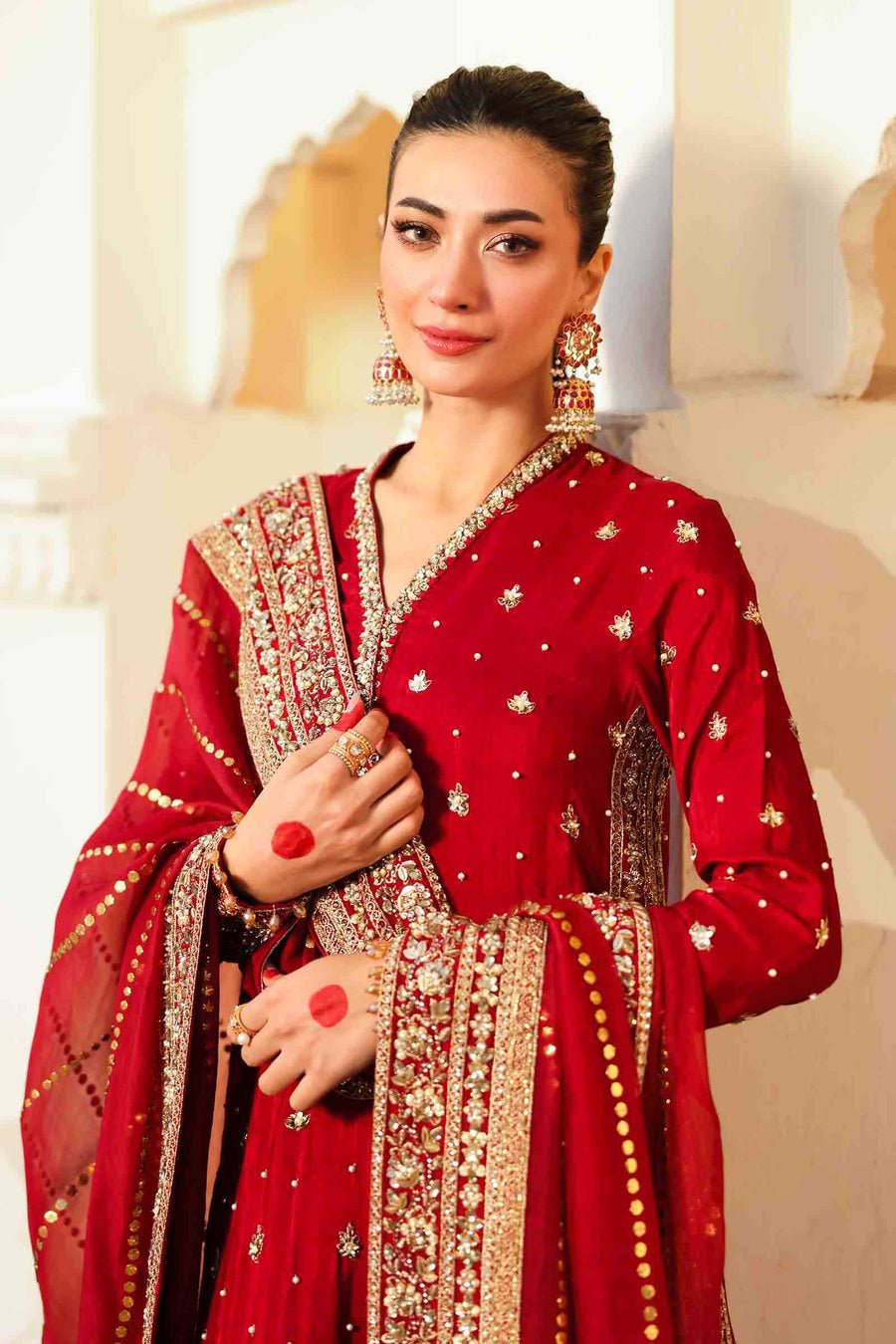 Maria B | Bridal Formals | Shahzadi Khanum-Brand:Maria B-Type:Ladies Clothes-Maroon-Raw Silk-House of Maryam- Buy in UK, USA