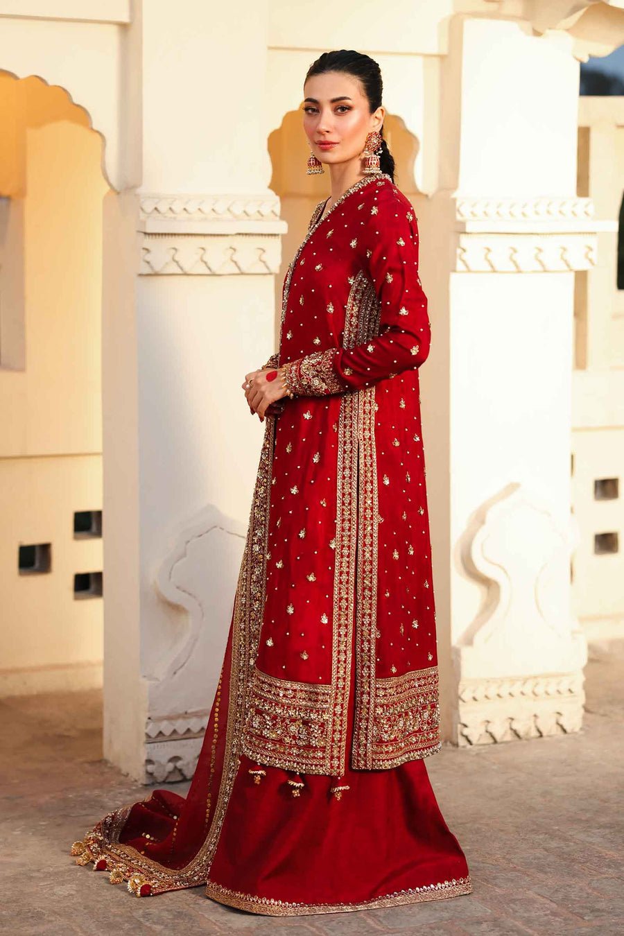 Maria B | Bridal Formals | Shahzadi Khanum-Brand:Maria B-Type:Ladies Clothes-Maroon-Raw Silk-House of Maryam- Buy in UK, USA