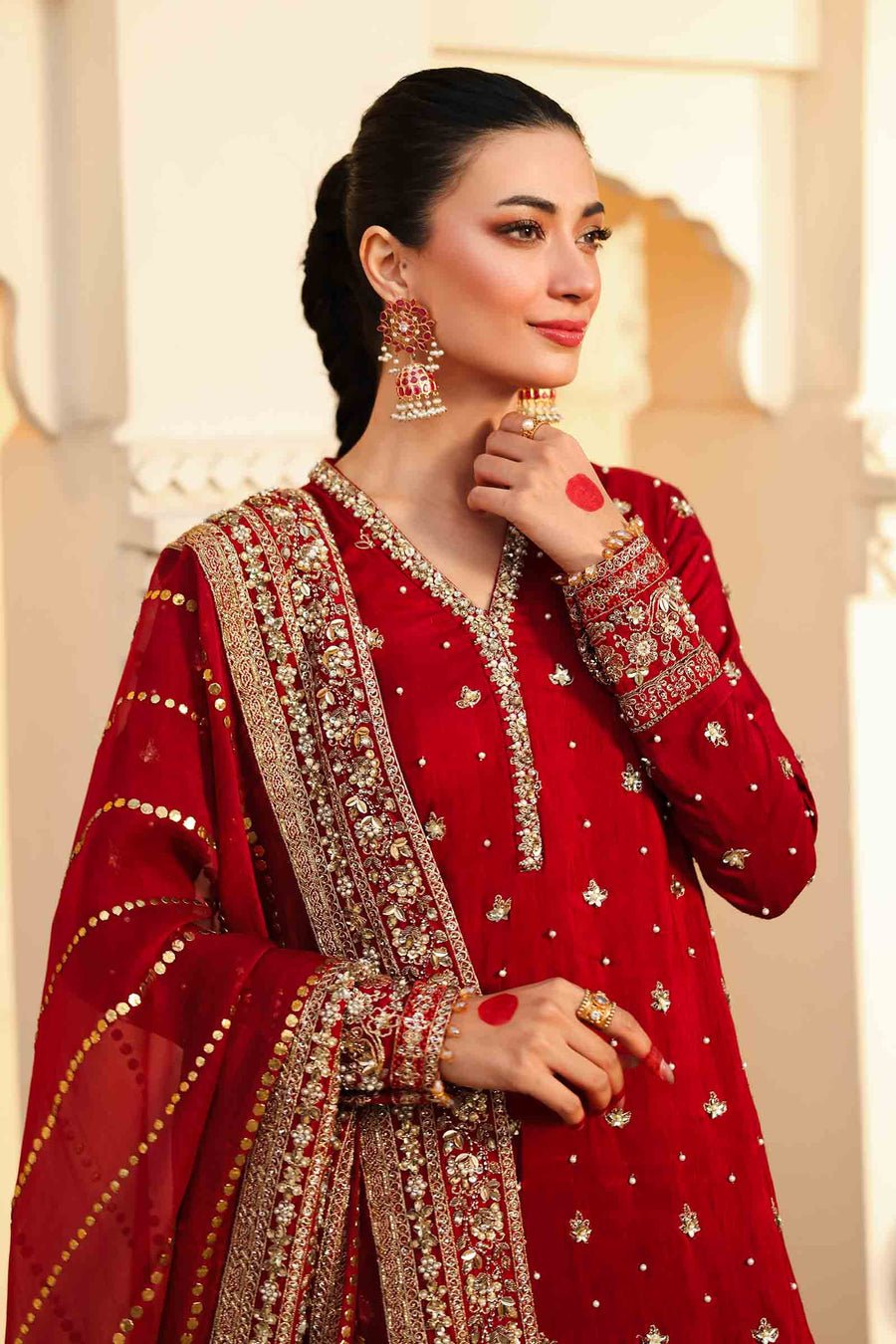Maria B | Bridal Formals | Shahzadi Khanum-Brand:Maria B-Type:Ladies Clothes-Maroon-Raw Silk-House of Maryam- Buy in UK, USA