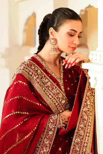 Maria B | Bridal Formals | Shahzadi Khanum-Brand:Maria B-Type:Ladies Clothes-Maroon-Raw Silk-House of Maryam- Buy in UK, USA