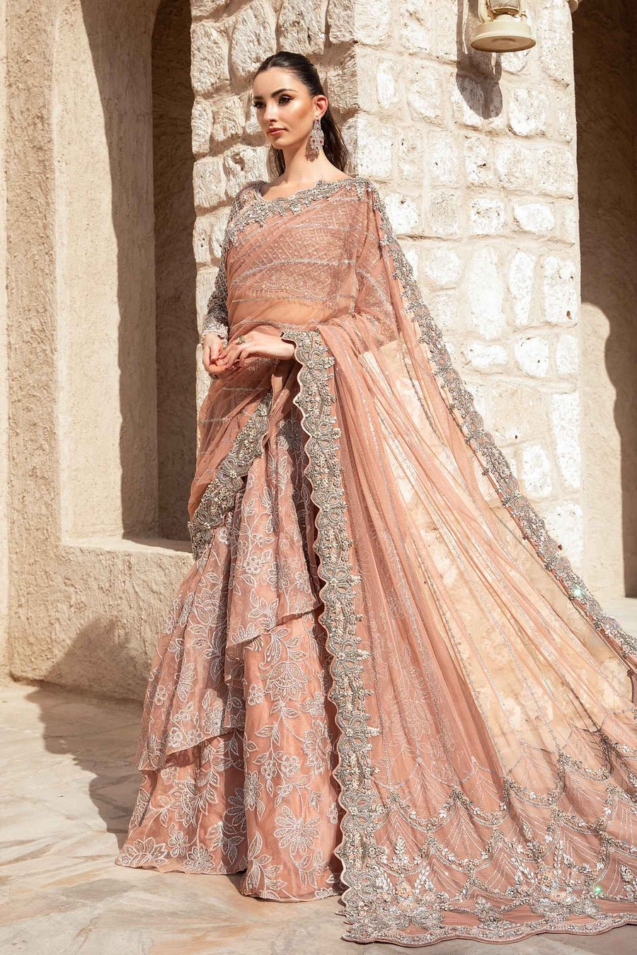 Maria B | Bridal Formals | Wosr-Brand:Maria B-Type:Ladies Clothes-Nude Pink-Net-House of Maryam- Buy in UK, USA