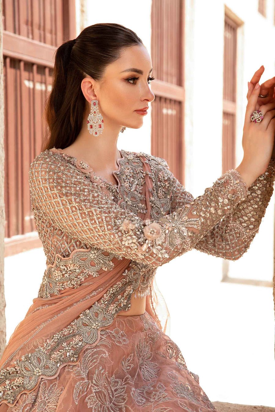 Maria B | Bridal Formals | Wosr-Brand:Maria B-Type:Ladies Clothes-Nude Pink-Net-House of Maryam- Buy in UK, USA