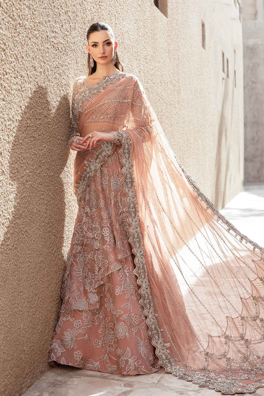 Maria B | Bridal Formals | Wosr-Brand:Maria B-Type:Ladies Clothes-Nude Pink-Net-House of Maryam- Buy in UK, USA