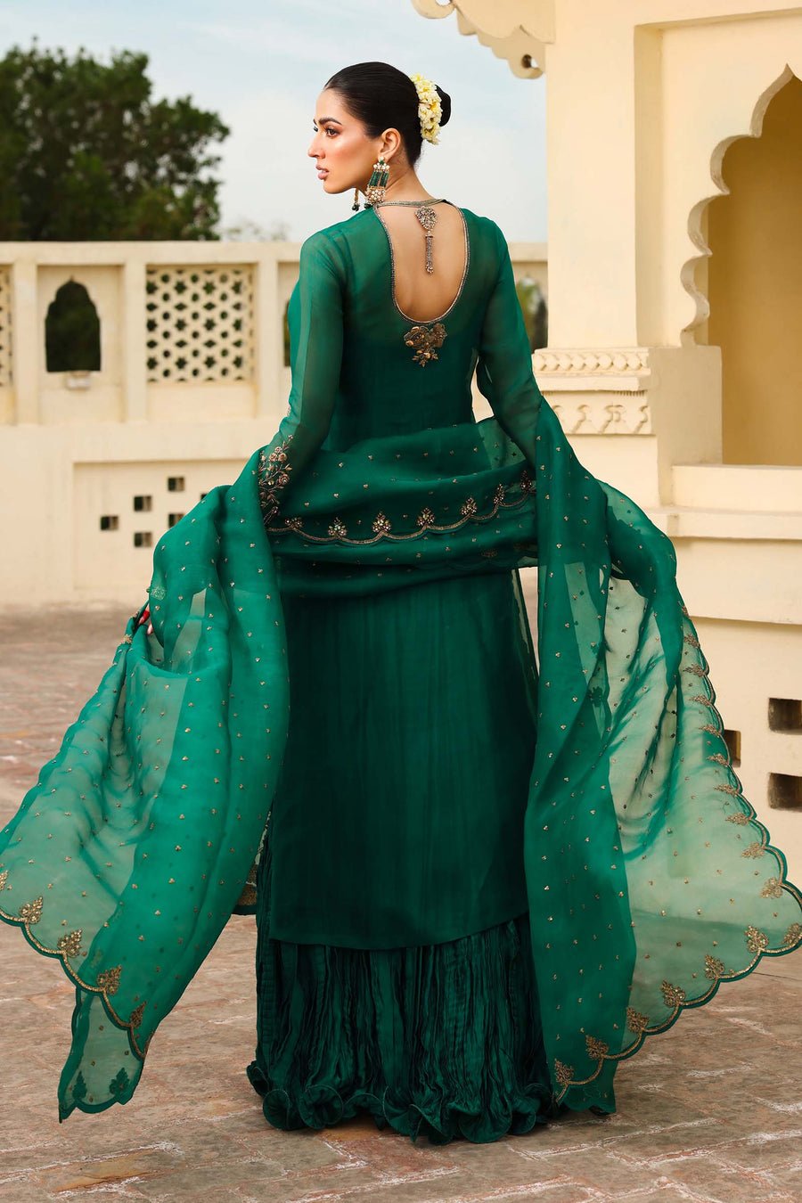 Maria B | Bridal Formals | Zamrood Ara-Brand:Maria B-Type:Ladies Clothes-Emerald Green-Pure Organza-House of Maryam- Buy in UK, USA