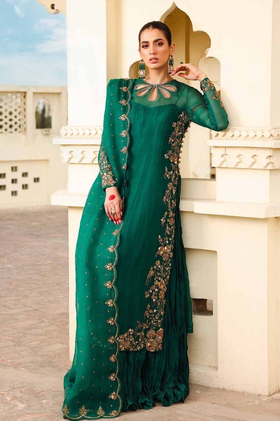 Maria B | Bridal Formals | Zamrood Ara-Brand:Maria B-Type:Ladies Clothes-Emerald Green-Pure Organza-House of Maryam- Buy in UK, USA