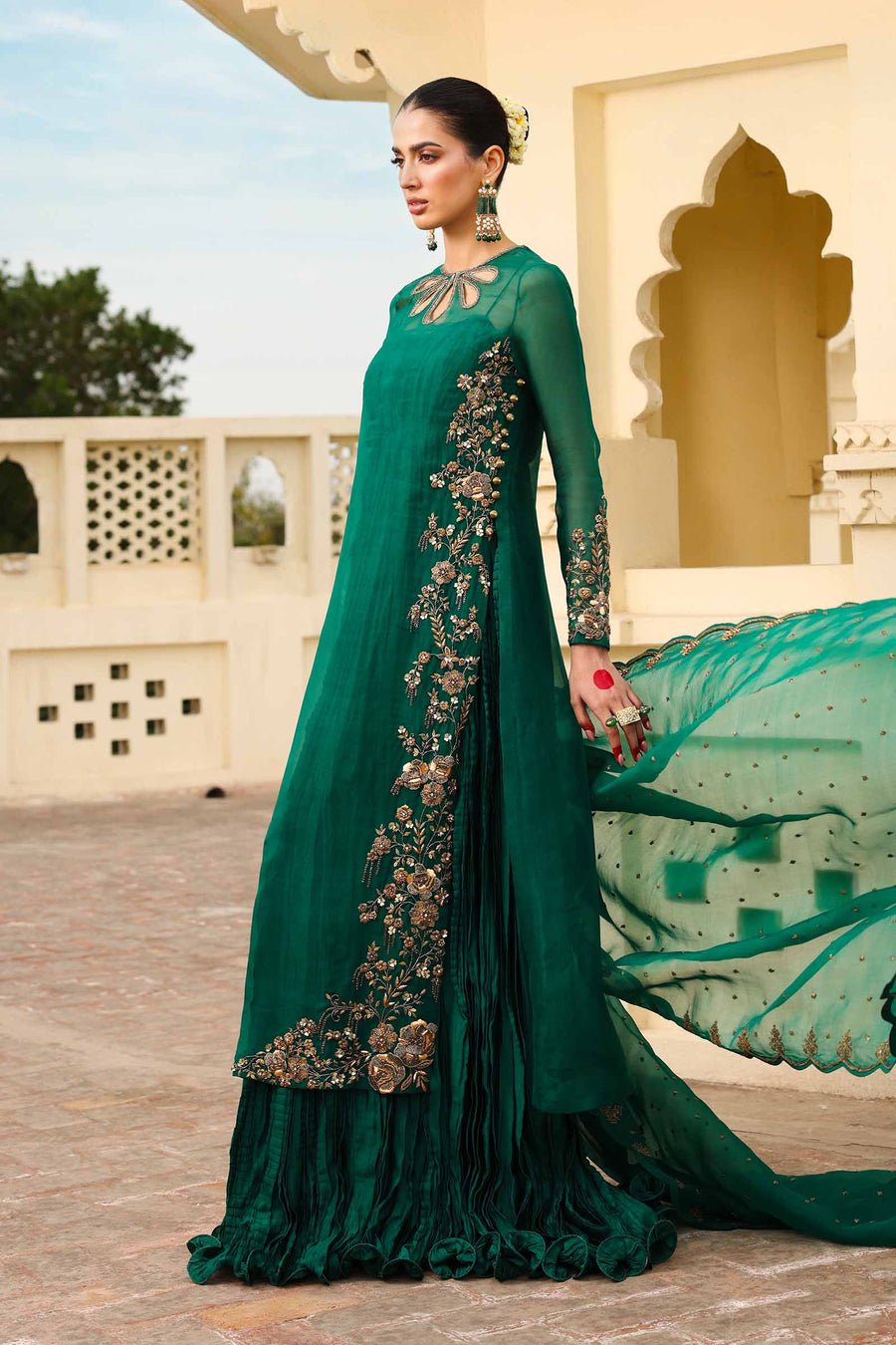 Maria B | Bridal Formals | Zamrood Ara-Brand:Maria B-Type:Ladies Clothes-Emerald Green-Pure Organza-House of Maryam- Buy in UK, USA