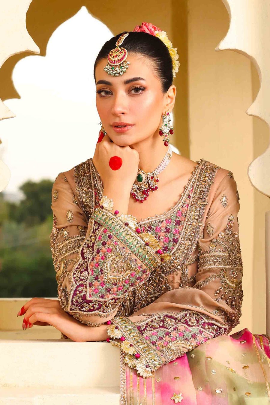 Maria B | Bridal Formals | Zeenat-un-Nisa-Brand:Maria B-Type:Ladies Clothes-Peach Pink-Pure Organza-House of Maryam- Buy in UK, USA