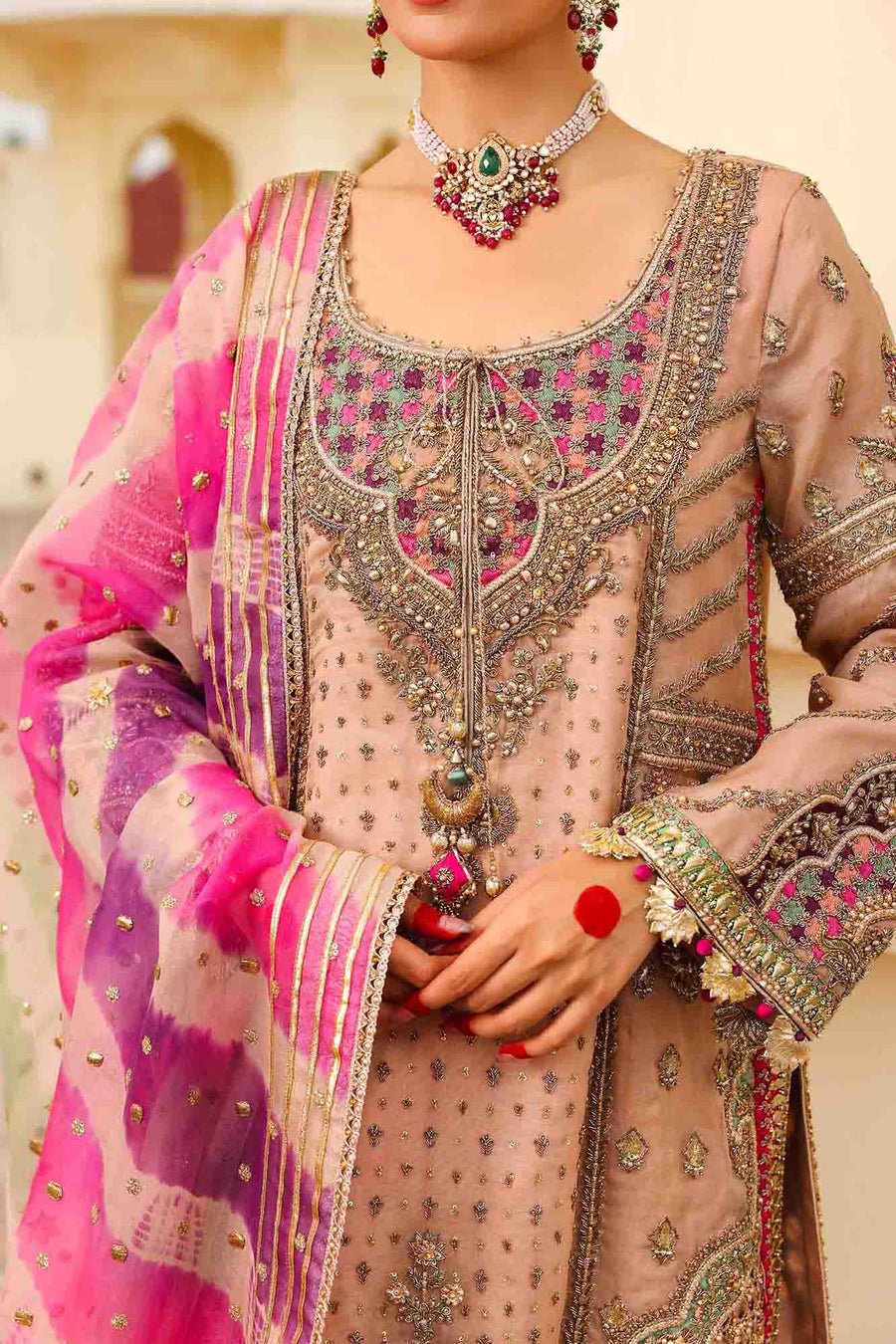 Maria B | Bridal Formals | Zeenat-un-Nisa-Brand:Maria B-Type:Ladies Clothes-Peach Pink-Pure Organza-House of Maryam- Buy in UK, USA