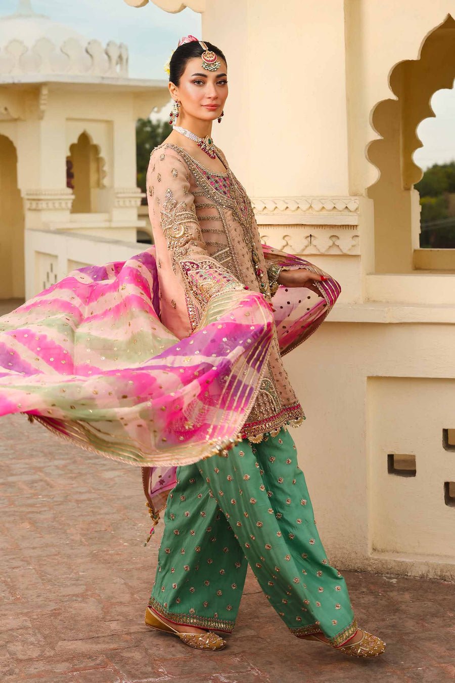 Maria B | Bridal Formals | Zeenat-un-Nisa-Brand:Maria B-Type:Ladies Clothes-Peach Pink-Pure Organza-House of Maryam- Buy in UK, USA