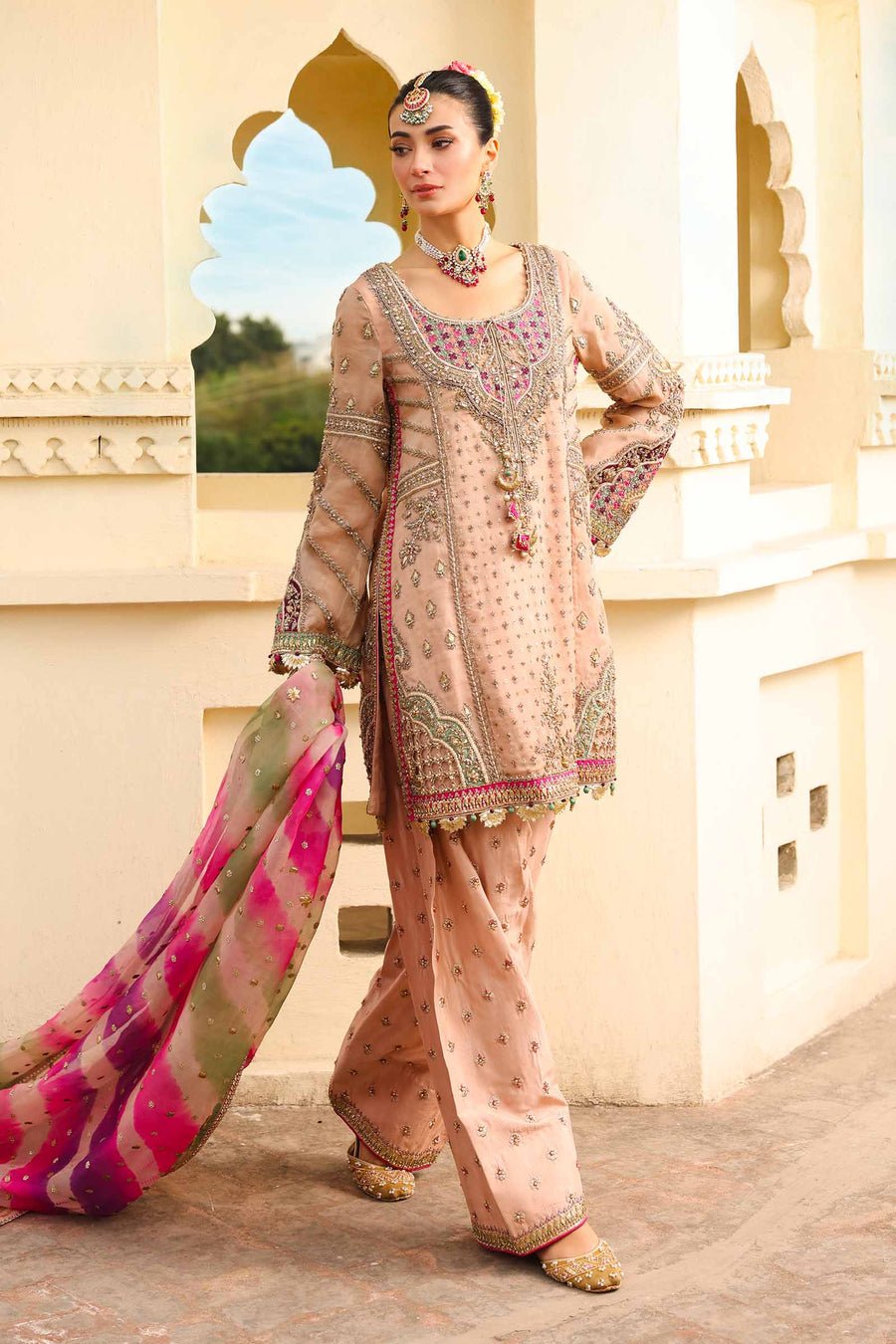 Maria B | Bridal Formals | Zeenat-un-Nisa-Brand:Maria B-Type:Ladies Clothes-Peach Pink-Pure Organza-House of Maryam- Buy in UK, USA