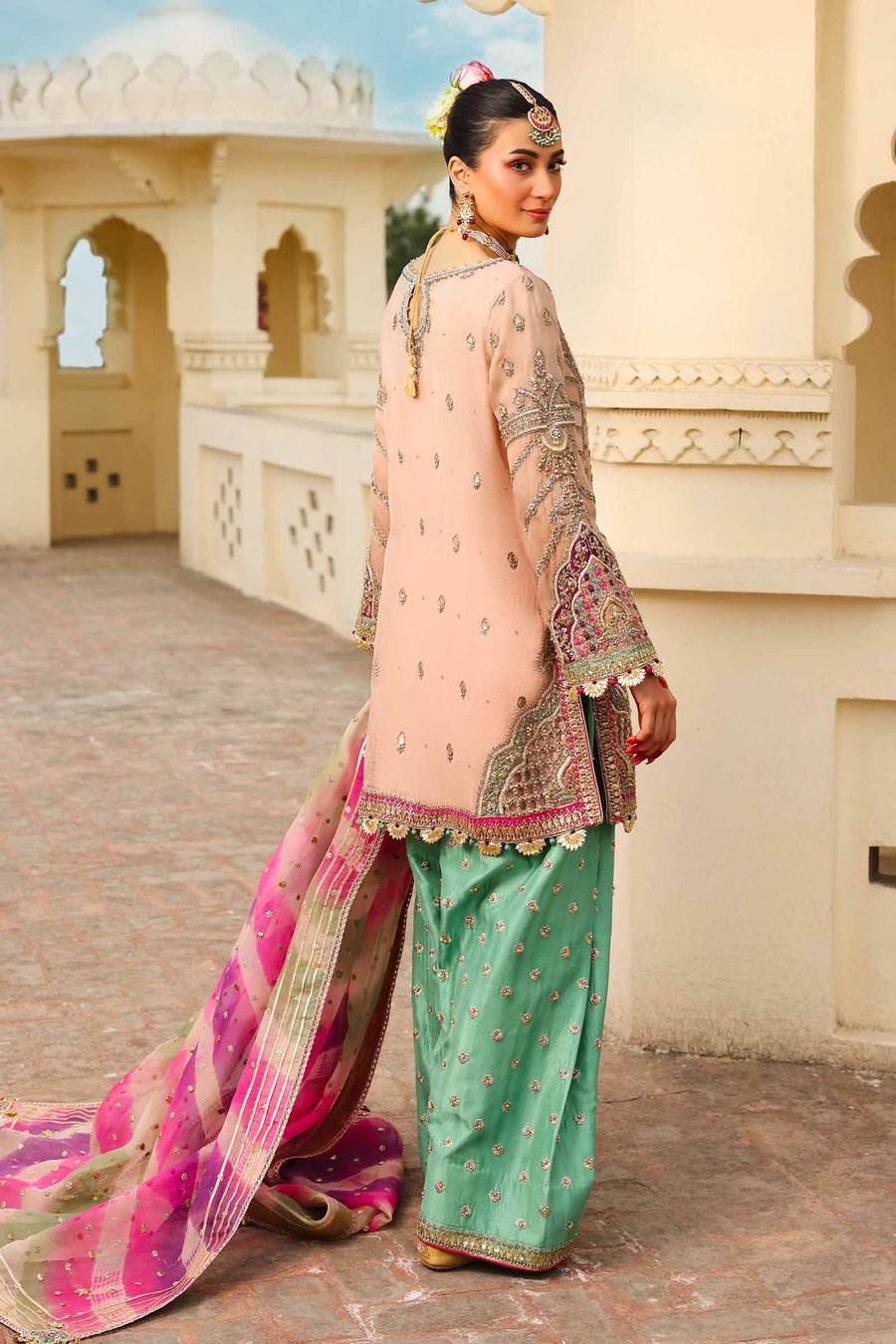 Maria B | Bridal Formals | Zeenat-un-Nisa-Brand:Maria B-Type:Ladies Clothes-Peach Pink-Pure Organza-House of Maryam- Buy in UK, USA