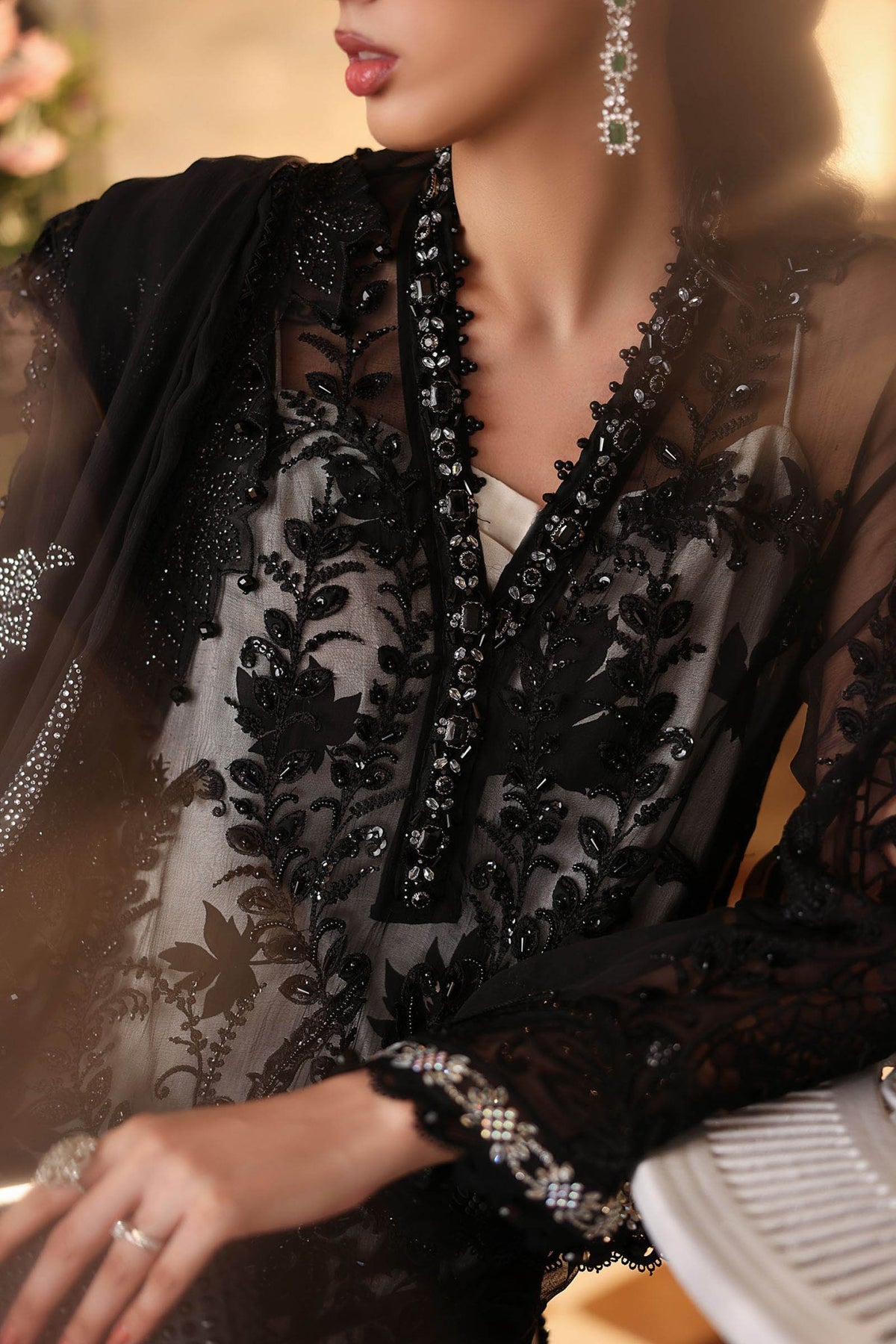 Maria b | Chiffon Formals 26 | MPC-26-101-Black-Brand:Maria B-Type:Ladies Clothes-Black-Chiffon-House of Maryam- Buy in UK, USA