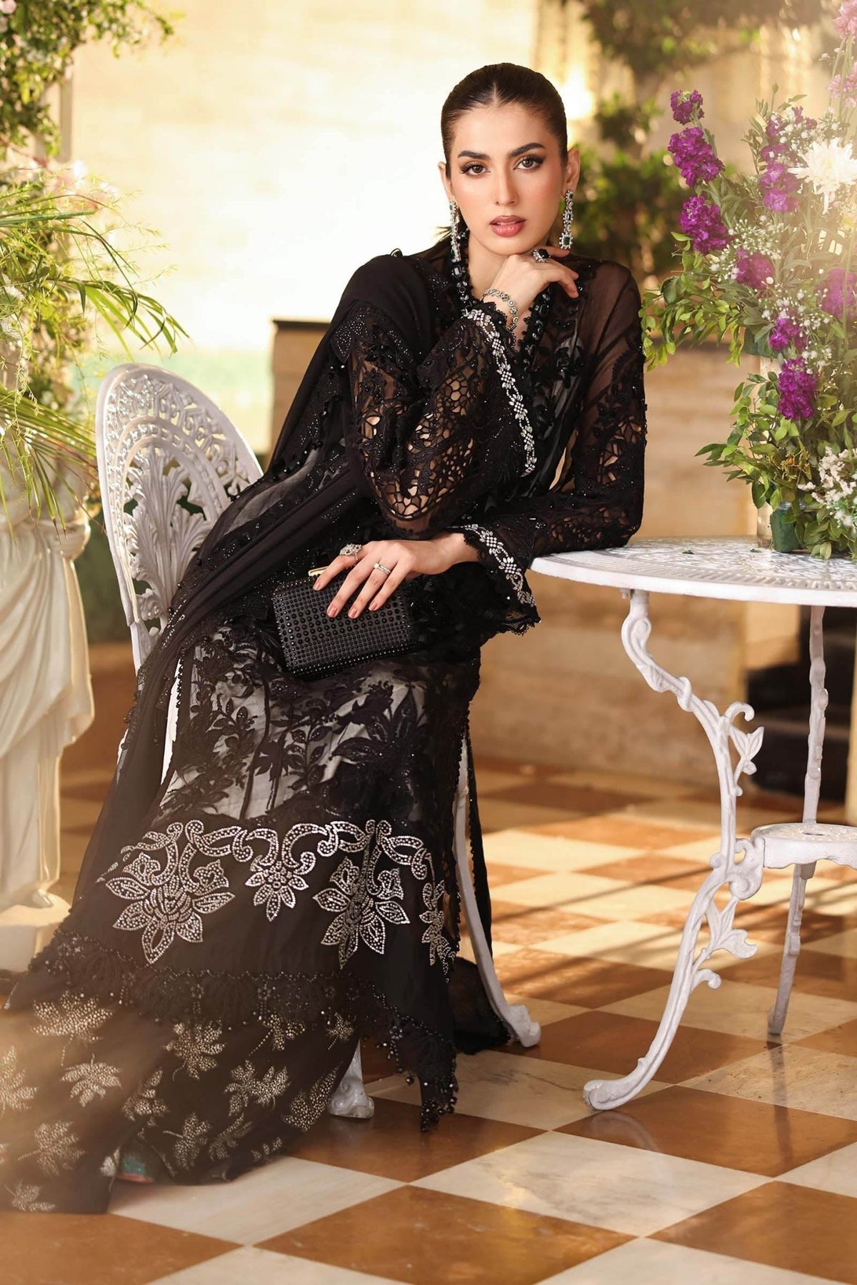 Maria b | Chiffon Formals 26 | MPC-26-101-Black-Brand:Maria B-Type:Ladies Clothes-Black-Chiffon-House of Maryam- Buy in UK, USA