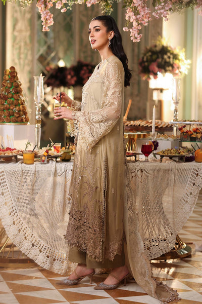 Maria b | Chiffon Formals 26 | MPC-26-103-Olive Gold-Brand:Maria B-Type:Ladies Clothes-Ivory Gold-Chiffon-House of Maryam- Buy in UK, USA