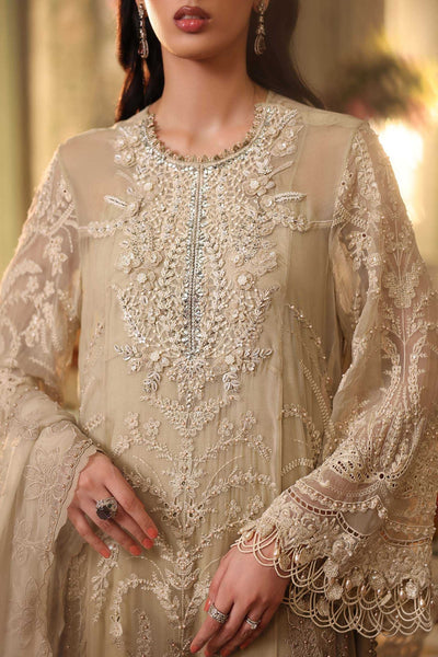 Maria b | Chiffon Formals 26 | MPC-26-103-Olive Gold-Brand:Maria B-Type:Ladies Clothes-Ivory Gold-Chiffon-House of Maryam- Buy in UK, USA