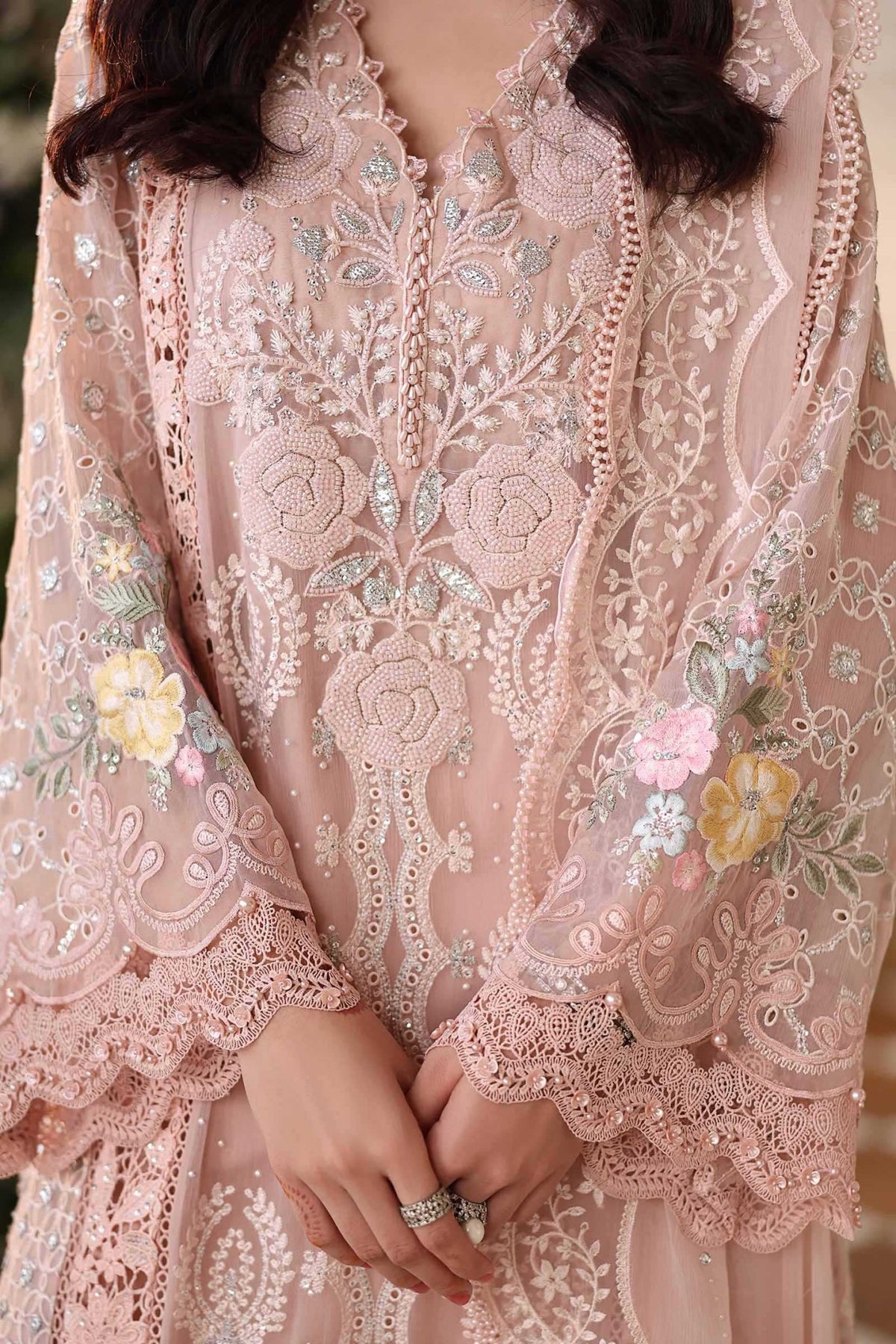 Maria b | Chiffon Formals 26 | MPC-26-104-Peach Pink-Brand:Maria B-Type:Ladies Clothes-Light Peach Pink-Lawn-House of Maryam- Buy in UK, USA