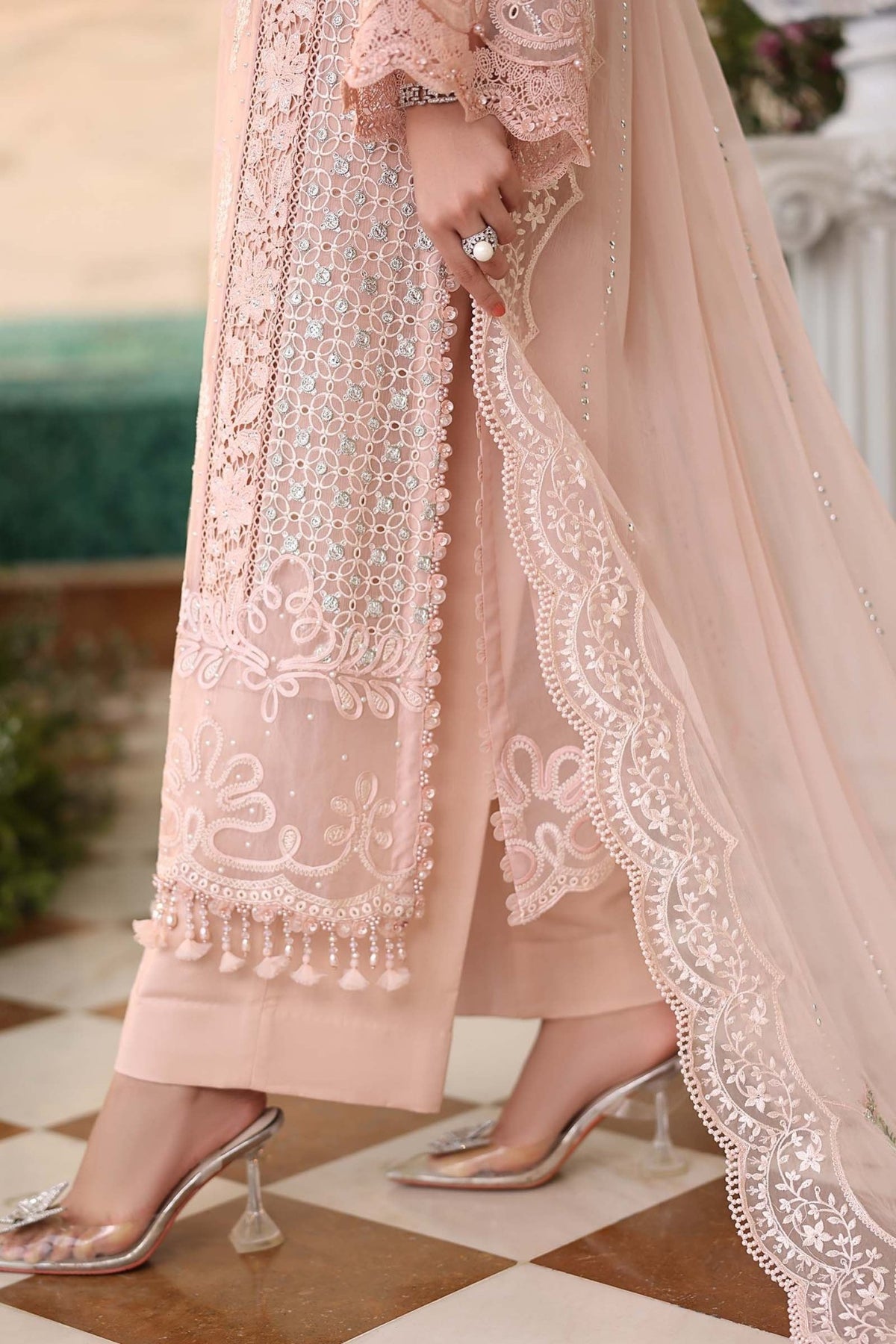 Maria b | Chiffon Formals 26 | MPC-26-104-Peach Pink-Brand:Maria B-Type:Ladies Clothes-Light Peach Pink-Lawn-House of Maryam- Buy in UK, USA