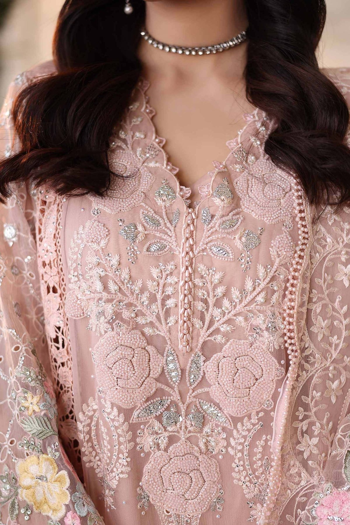 Maria b | Chiffon Formals 26 | MPC-26-104-Peach Pink-Brand:Maria B-Type:Ladies Clothes-Light Peach Pink-Lawn-House of Maryam- Buy in UK, USA