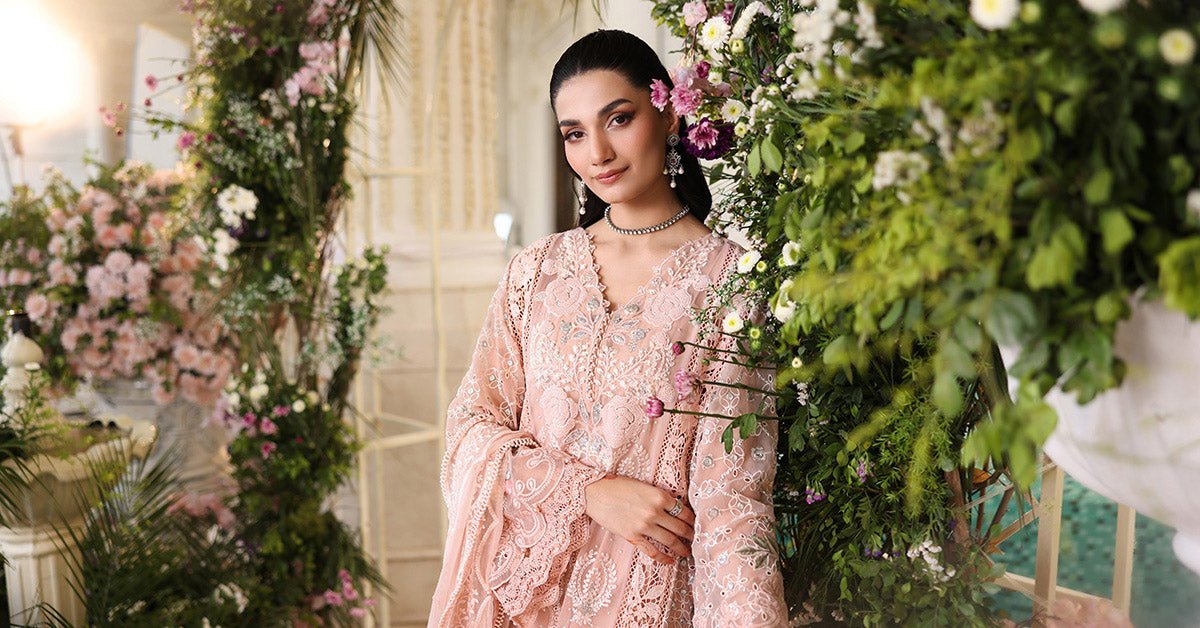 Maria b | Chiffon Formals 26 | MPC-26-104-Peach Pink-Brand:Maria B-Type:Ladies Clothes-Light Peach Pink-Lawn-House of Maryam- Buy in UK, USA