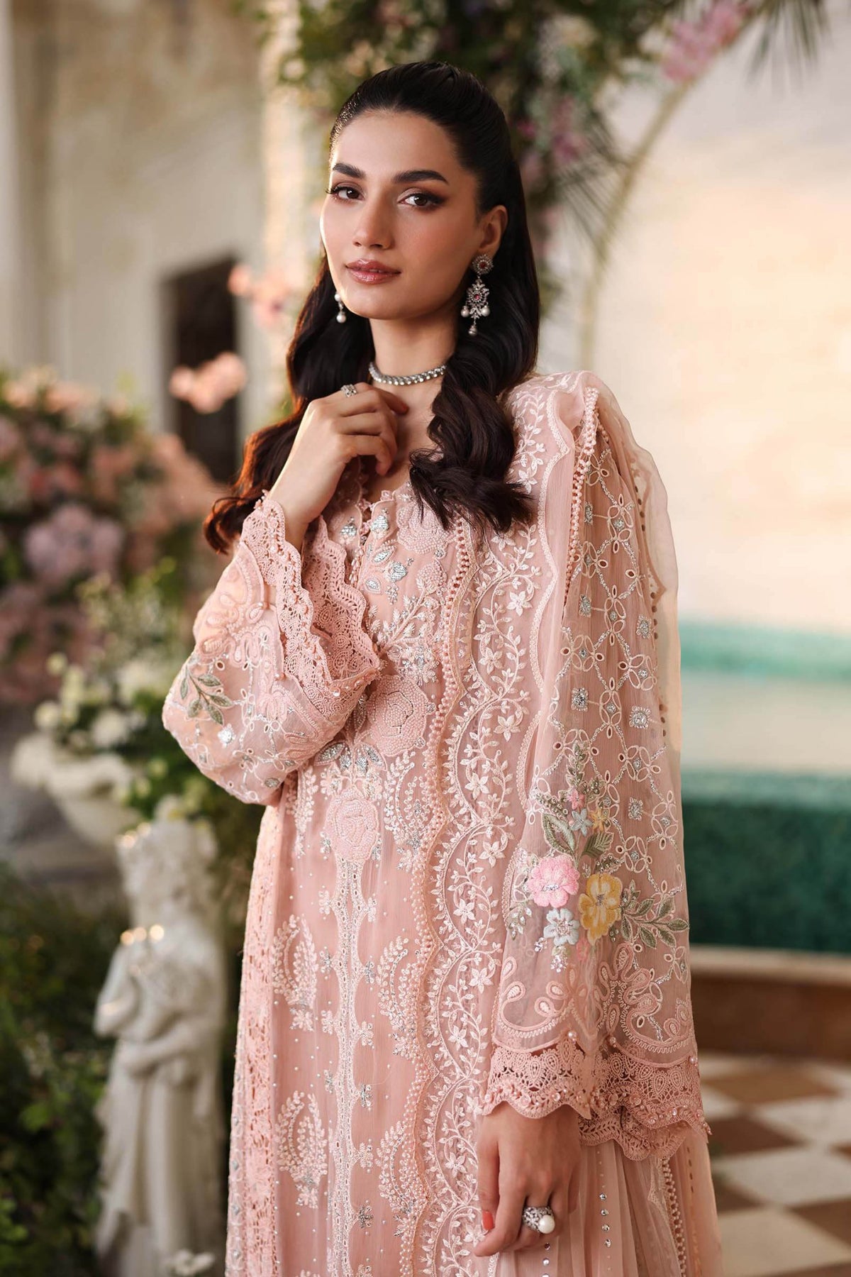 Maria b | Chiffon Formals 26 | MPC-26-104-Peach Pink-Brand:Maria B-Type:Ladies Clothes-Light Peach Pink-Lawn-House of Maryam- Buy in UK, USA