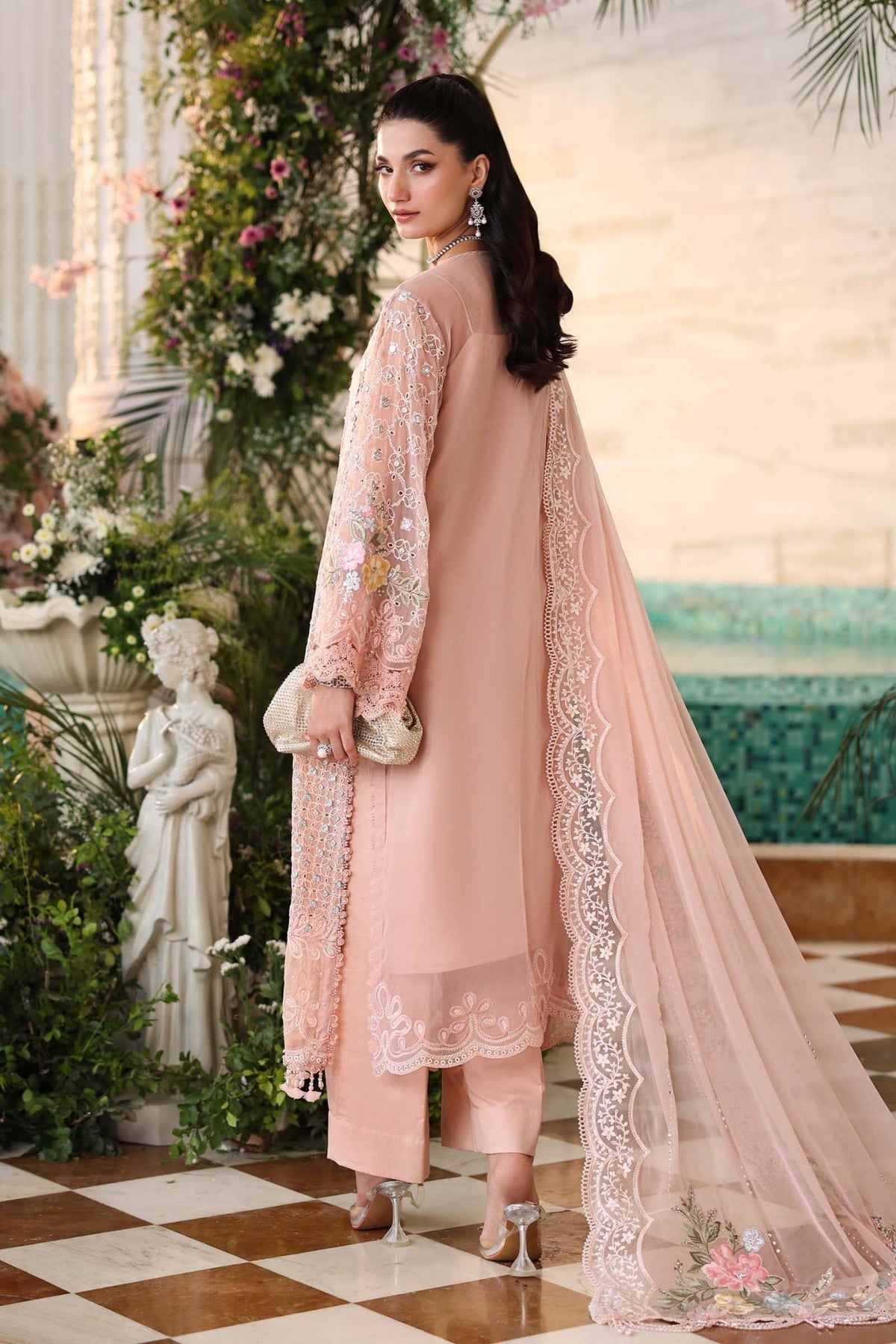Maria b | Chiffon Formals 26 | MPC-26-104-Peach Pink-Brand:Maria B-Type:Ladies Clothes-Light Peach Pink-Lawn-House of Maryam- Buy in UK, USA