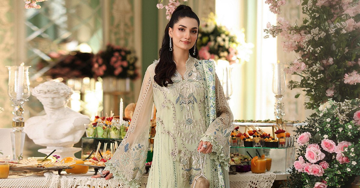 Maria b | Chiffon Formals 26 | MPC-26-105-Pistachio Green-Brand:Maria B-Type:Ladies Clothes-Apple Green-Chiffon-House of Maryam- Buy in UK, USA