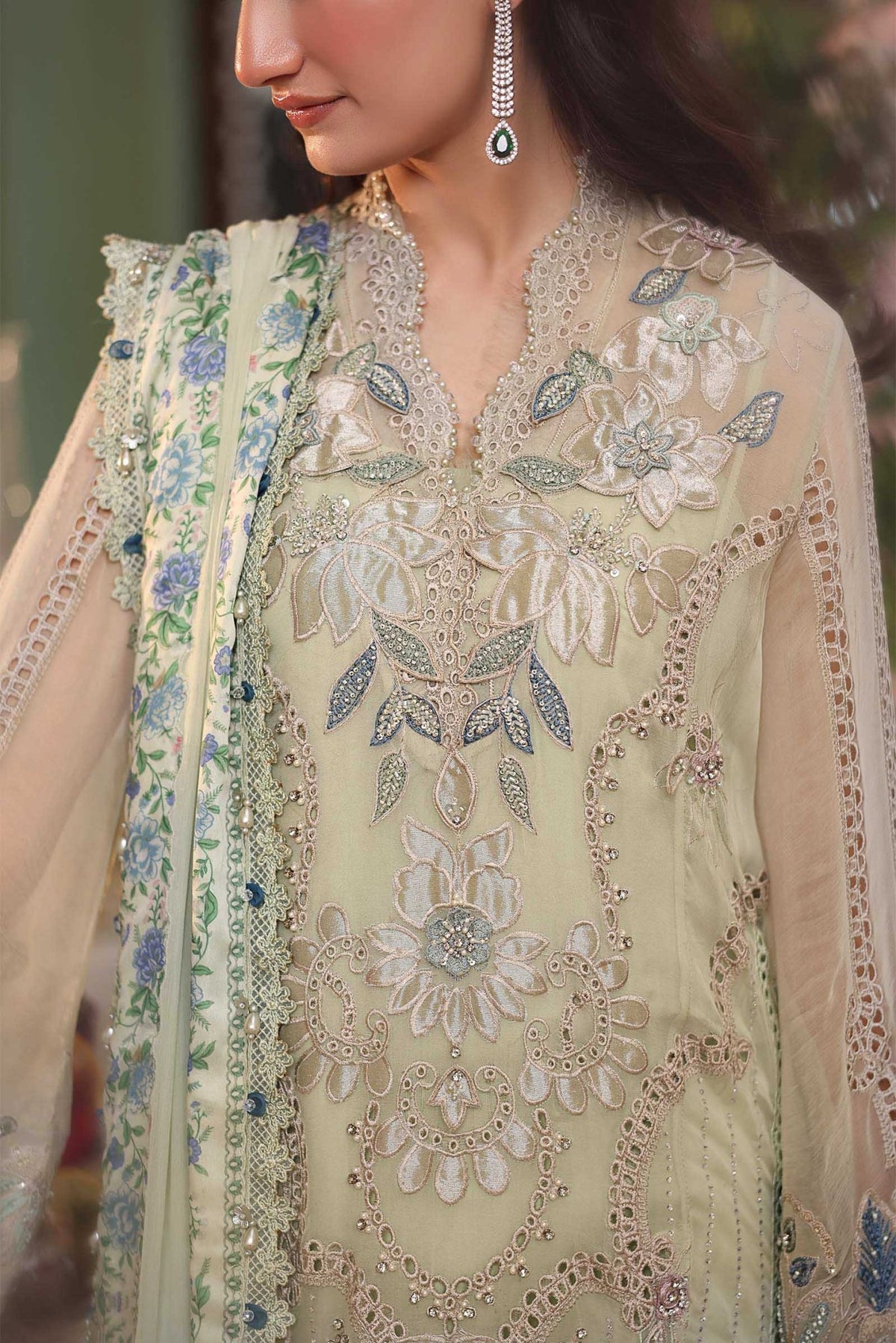 Maria b | Chiffon Formals 26 | MPC-26-105-Pistachio Green-Brand:Maria B-Type:Ladies Clothes-Apple Green-Chiffon-House of Maryam- Buy in UK, USA