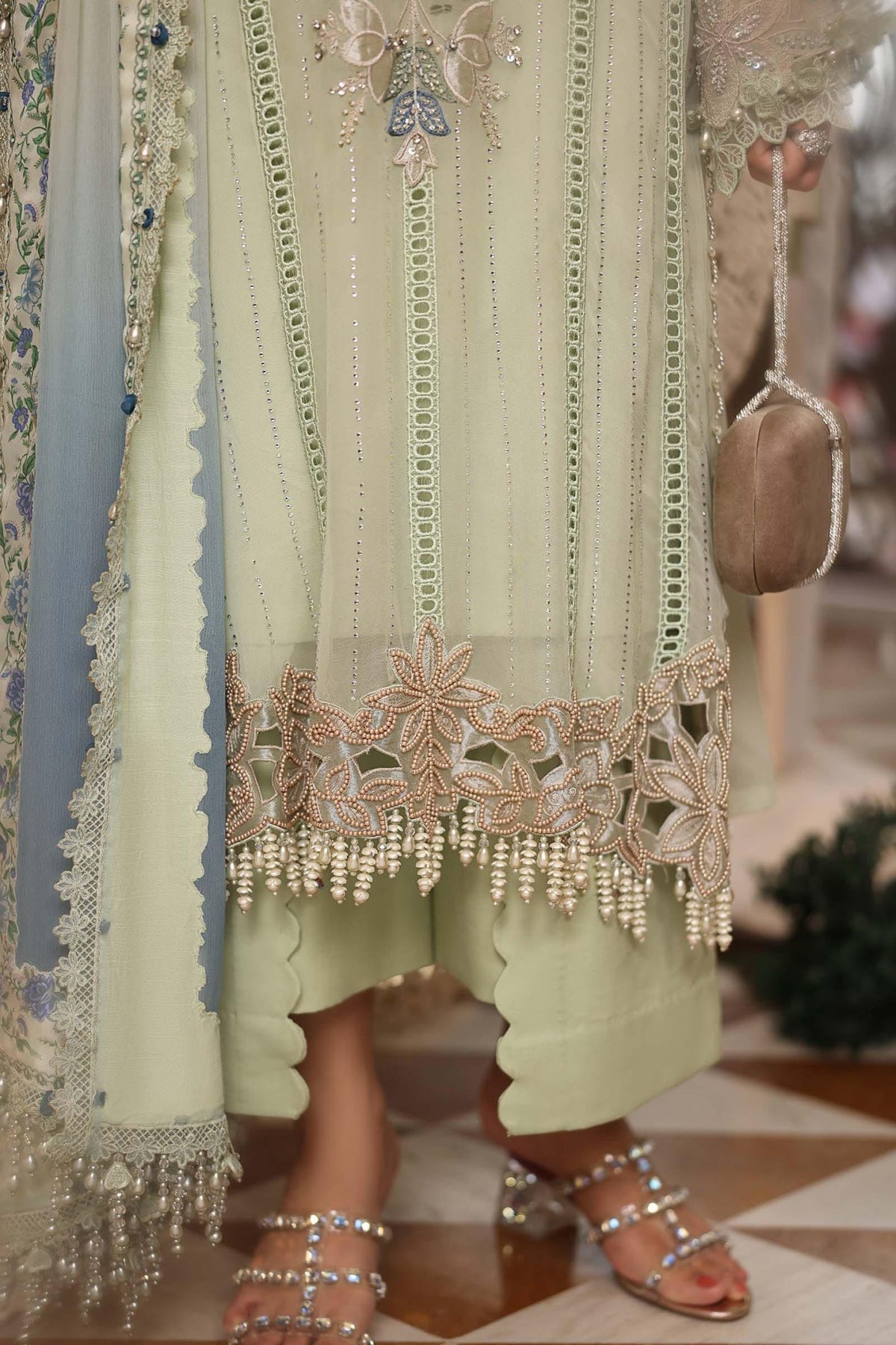 Maria b | Chiffon Formals 26 | MPC-26-105-Pistachio Green-Brand:Maria B-Type:Ladies Clothes-Apple Green-Chiffon-House of Maryam- Buy in UK, USA