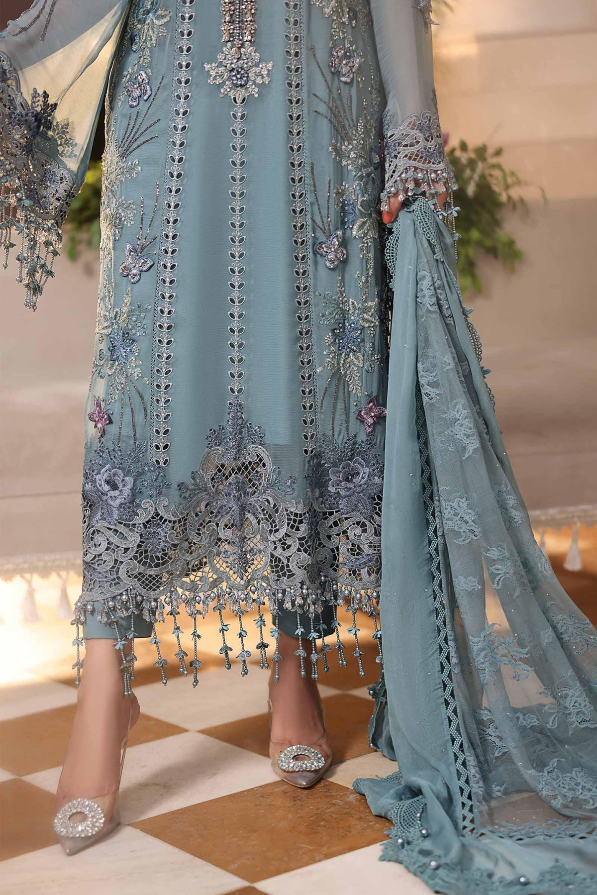 Maria b | Chiffon Formals 26 | MPC-26-106-Slate Blue-Brand:Maria B-Type:Ladies Clothes-Slate Grey-Chiffon-House of Maryam- Buy in UK, USA