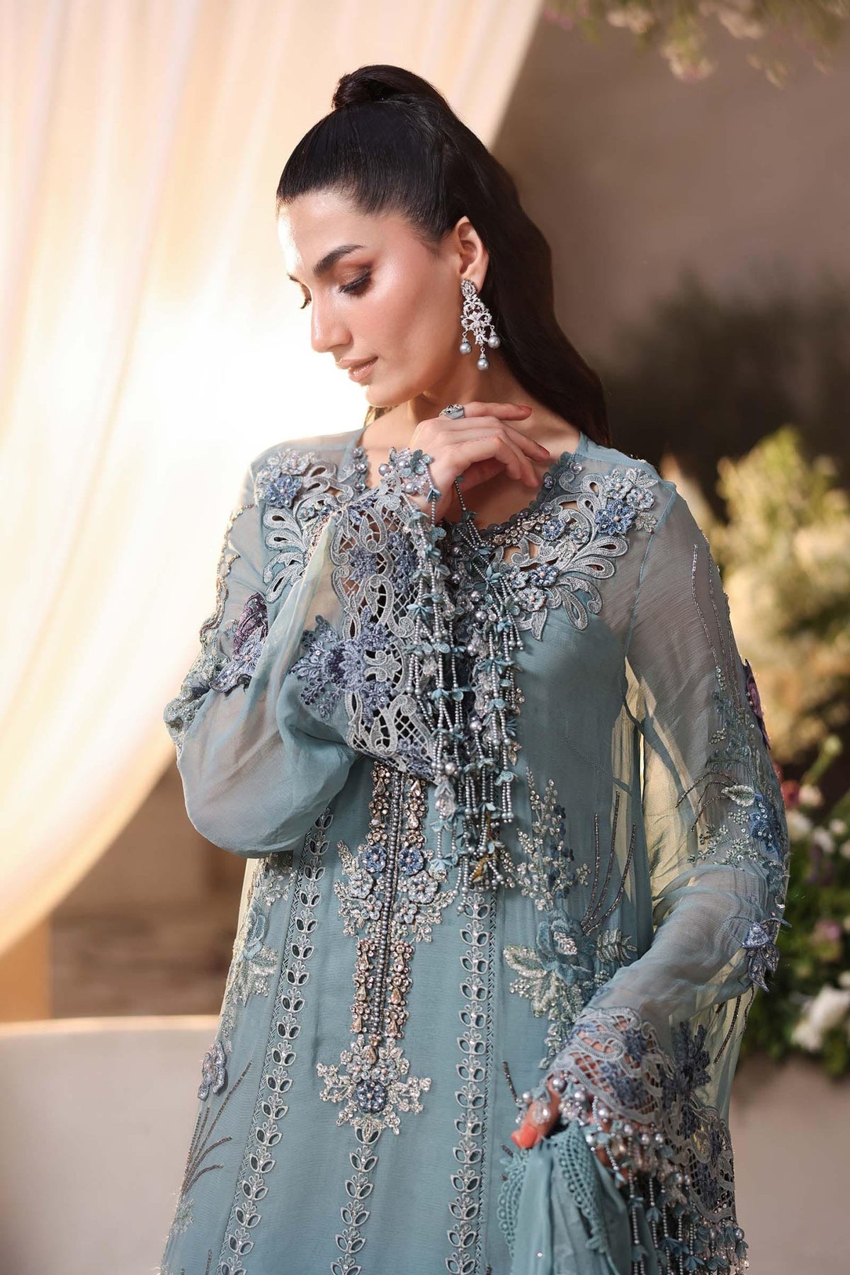 Maria b | Chiffon Formals 26 | MPC-26-106-Slate Blue-Brand:Maria B-Type:Ladies Clothes-Slate Grey-Chiffon-House of Maryam- Buy in UK, USA