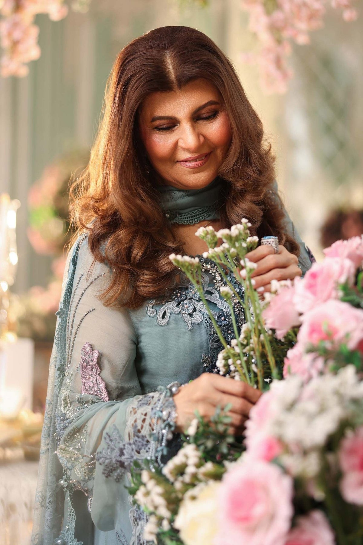 Maria b | Chiffon Formals 26 | MPC-26-106-Slate Blue-Brand:Maria B-Type:Ladies Clothes-Slate Grey-Chiffon-House of Maryam- Buy in UK, USA