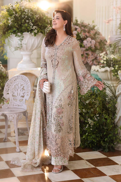 Maria b | Chiffon Formals 26 | MPC-26-107-Ivory Beige-Brand:Maria B-Type:Ladies Clothes-Ivory-Long Shirt-House of Maryam- Buy in UK, USA