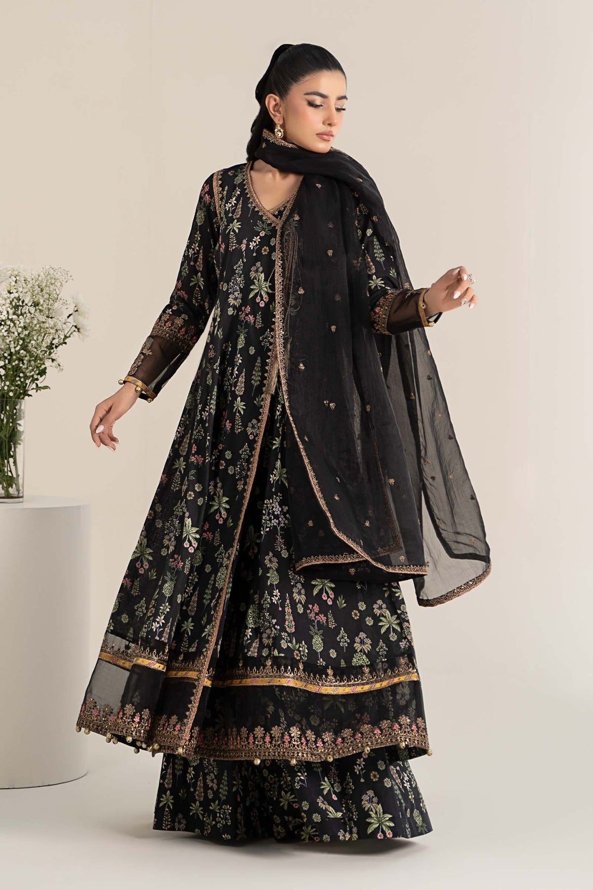 Maria B | Eid Collection Pret | DW-EF25-26R1-Brand:Maria B-Type:Ladies Clothes-Black-Lawn-House of Maryam- Buy in UK, USA