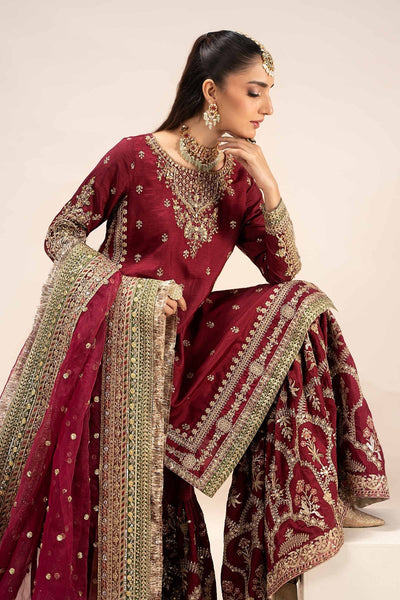 Maria B | Formal Wears | SF-EF25-01-Brand:Maria B-Type:Ladies Clothes-Maroon-Raw Silk-House of Maryam- Buy in UK, USA