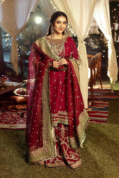 Maria B | Formal Wears | SF-EF25-01-Brand:Maria B-Type:Ladies Clothes-Maroon-Raw Silk-House of Maryam- Buy in UK, USA