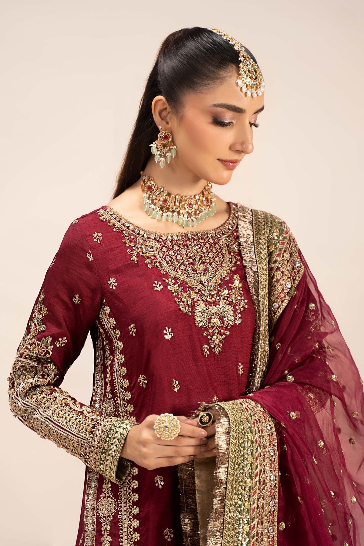 Maria B | Formal Wears | SF-EF25-01-Brand:Maria B-Type:Ladies Clothes-Maroon-Raw Silk-House of Maryam- Buy in UK, USA